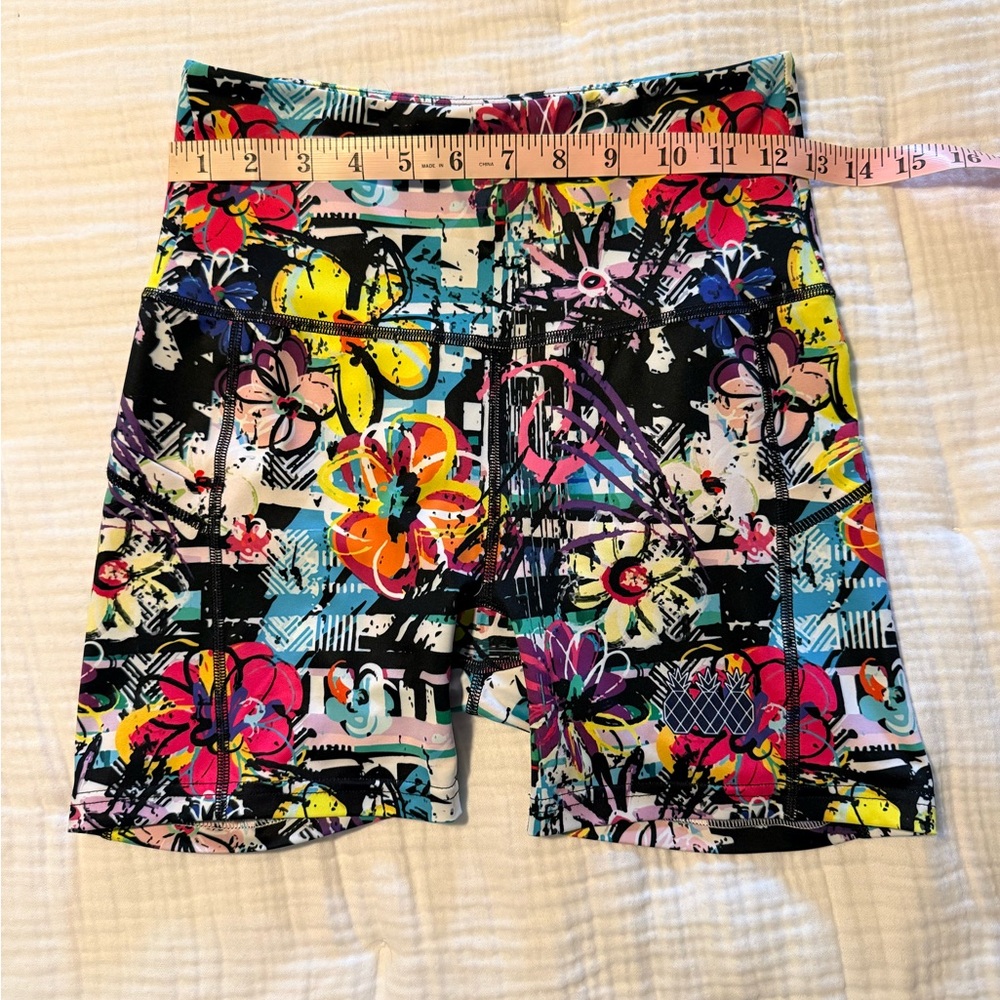 Women’s Athletic Bike Shorts - Multicolor Floral Print - Picture 2 of 4